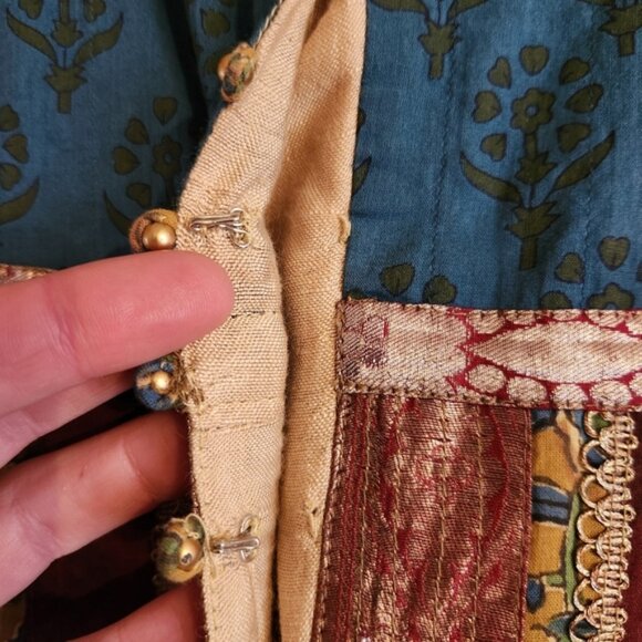 Vintage J Peterman Co. Long Sleeve Maxi Dress Embroidered Blue Gold 12 - Picture 10 of 15